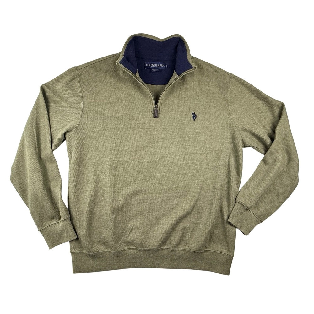 U.S. Polo Assn. Pullover Sweater Men L Green Pony 1/4 Zip Preppy Golf Old Money